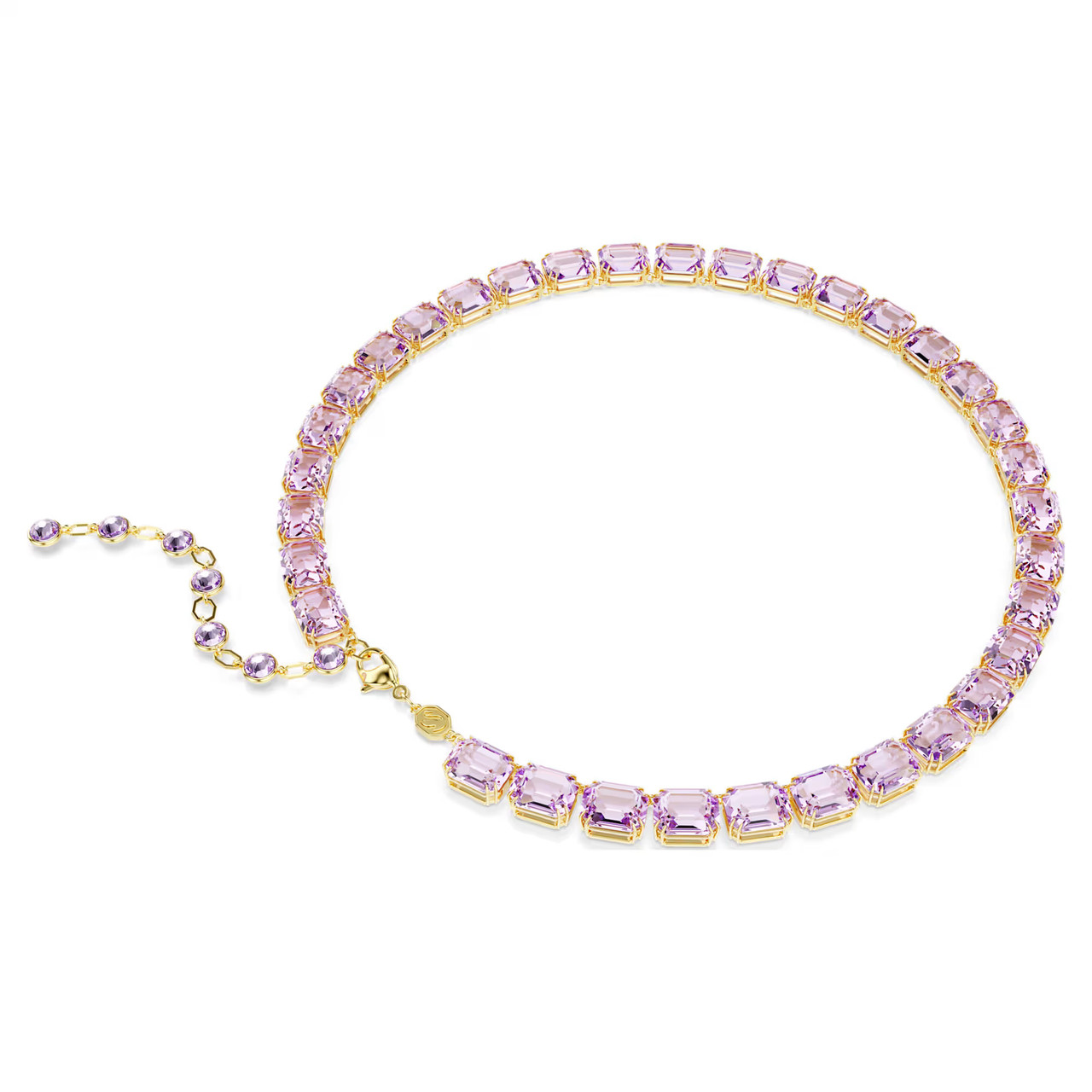 Millenia Tennis Necklace, Octagon Cut, Purple, Gold-Tone