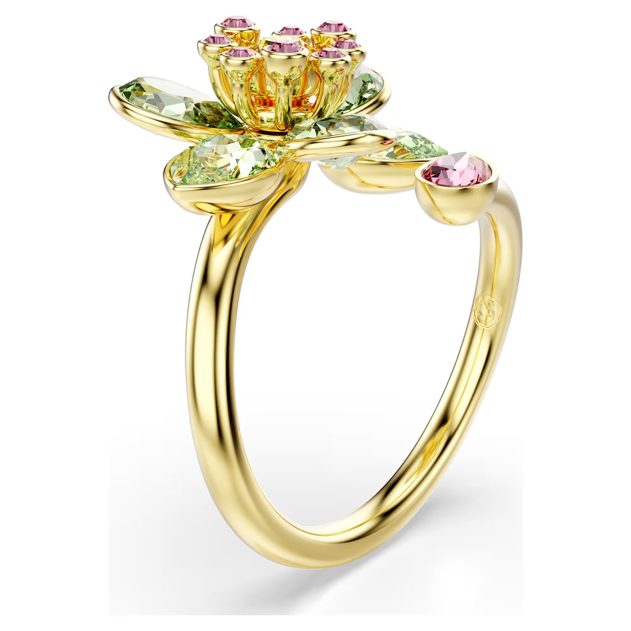 Idyllia Open Ring, Mixed Cuts, Flower, Green, Gold-Tone Plated