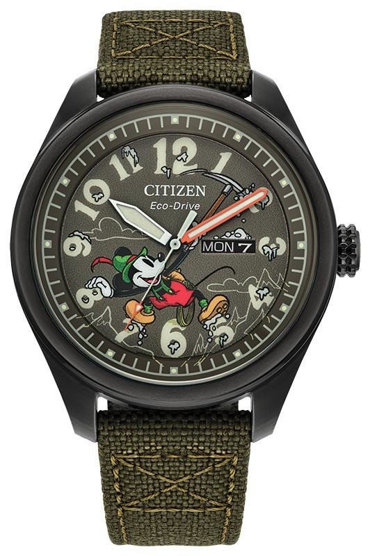 Eco Drive Men's Alpine Mickey Mouse Green Dial Cordura Strap Watch