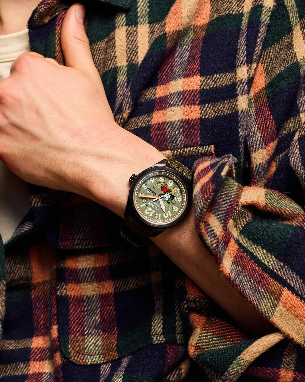 Eco Drive Men's Alpine Mickey Mouse Green Dial Cordura Strap Watch