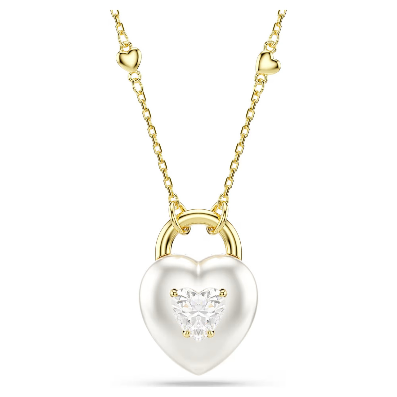 Idyllia Pendant, Mixed Cuts, Heart, White, Gold Tone Plated