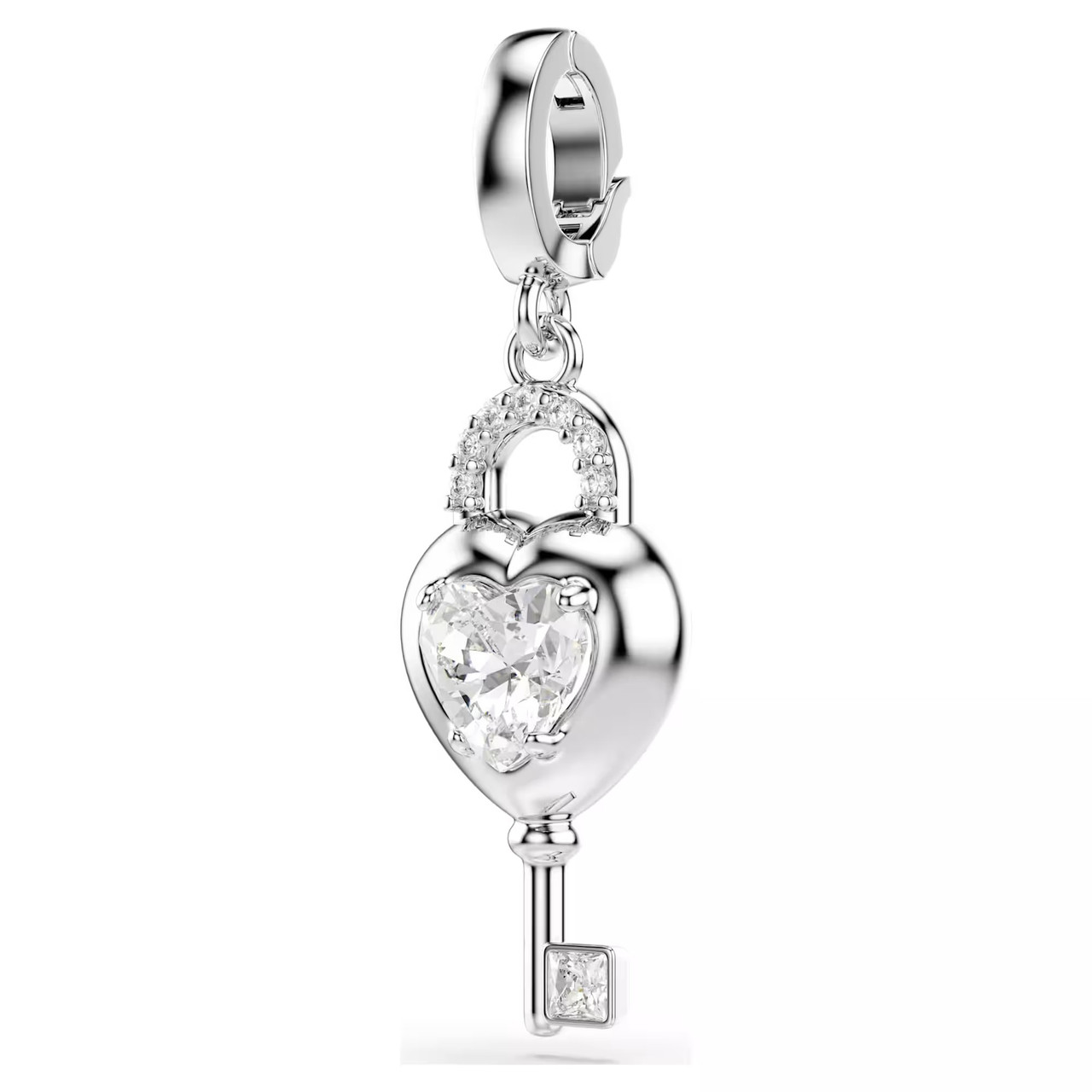 Idyllia Charm, Mixed Cuts, Heart with Key, White, Rhodium Plated