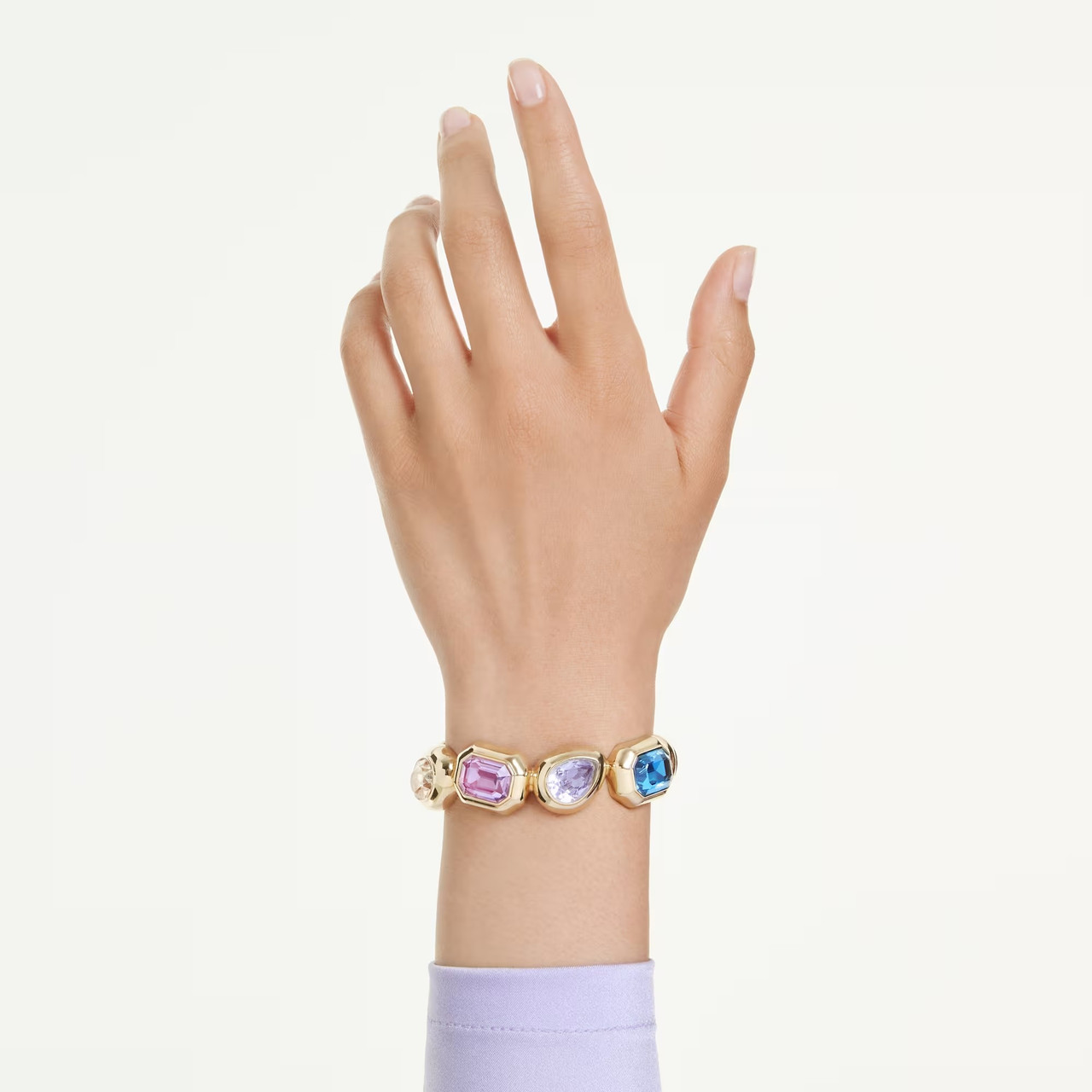 Gema Cuff, Oversized Crystals, Mixed Cuts, Multicolored, Gold Tone
