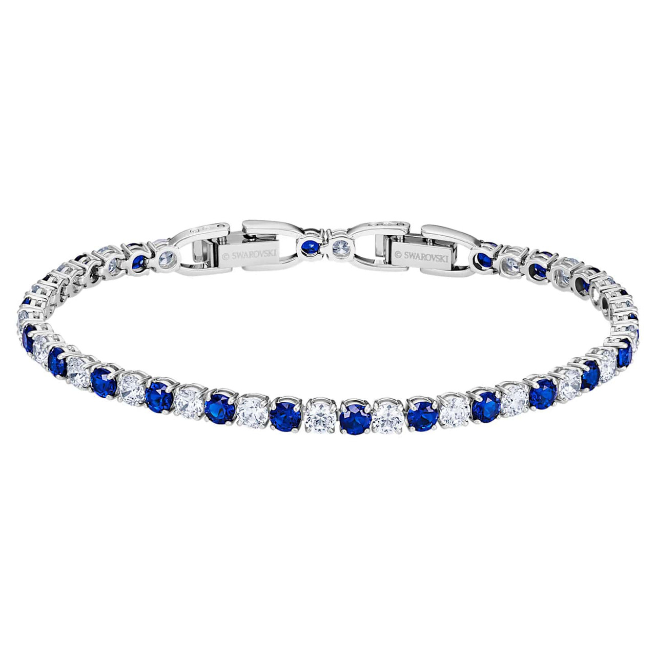 Swarovski Crystal Tennis Deluxe Bracelet, Blue, Rhodium Plated