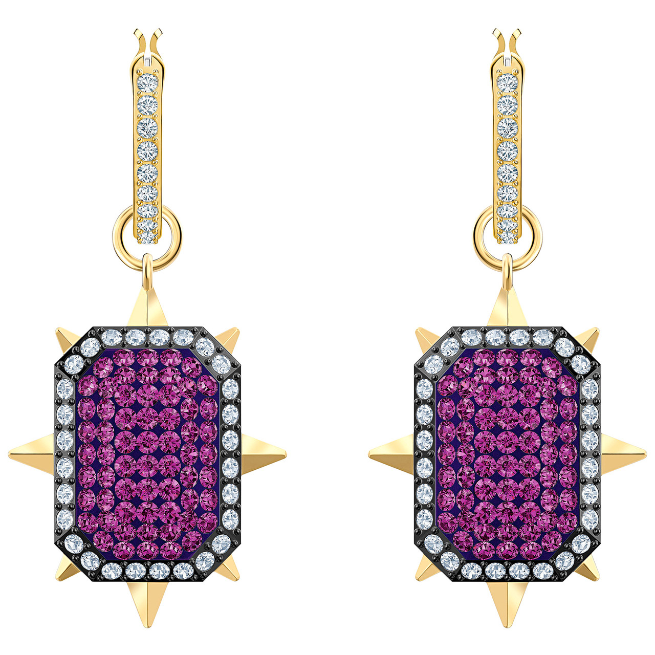 Swarovski Crystal Tarot Magic Hoop Pierced Earrings, Purple, Gold