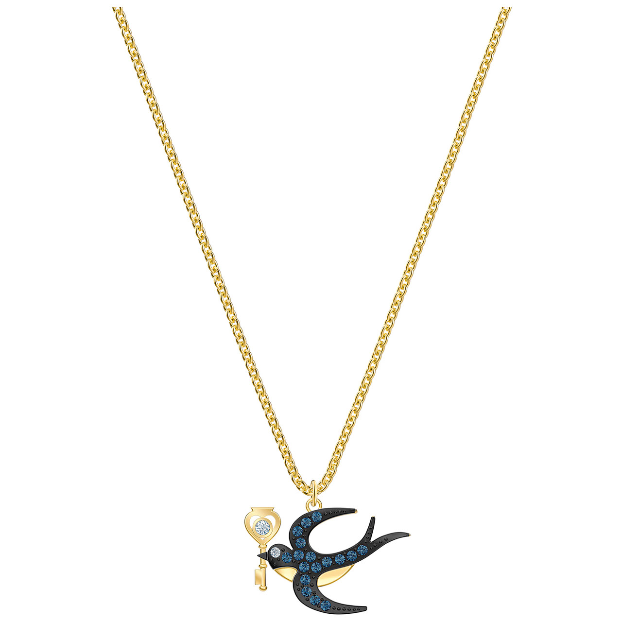 Swarovski Crystal Tarot Magic Necklace Lucky Key Blue, Gold-Tone