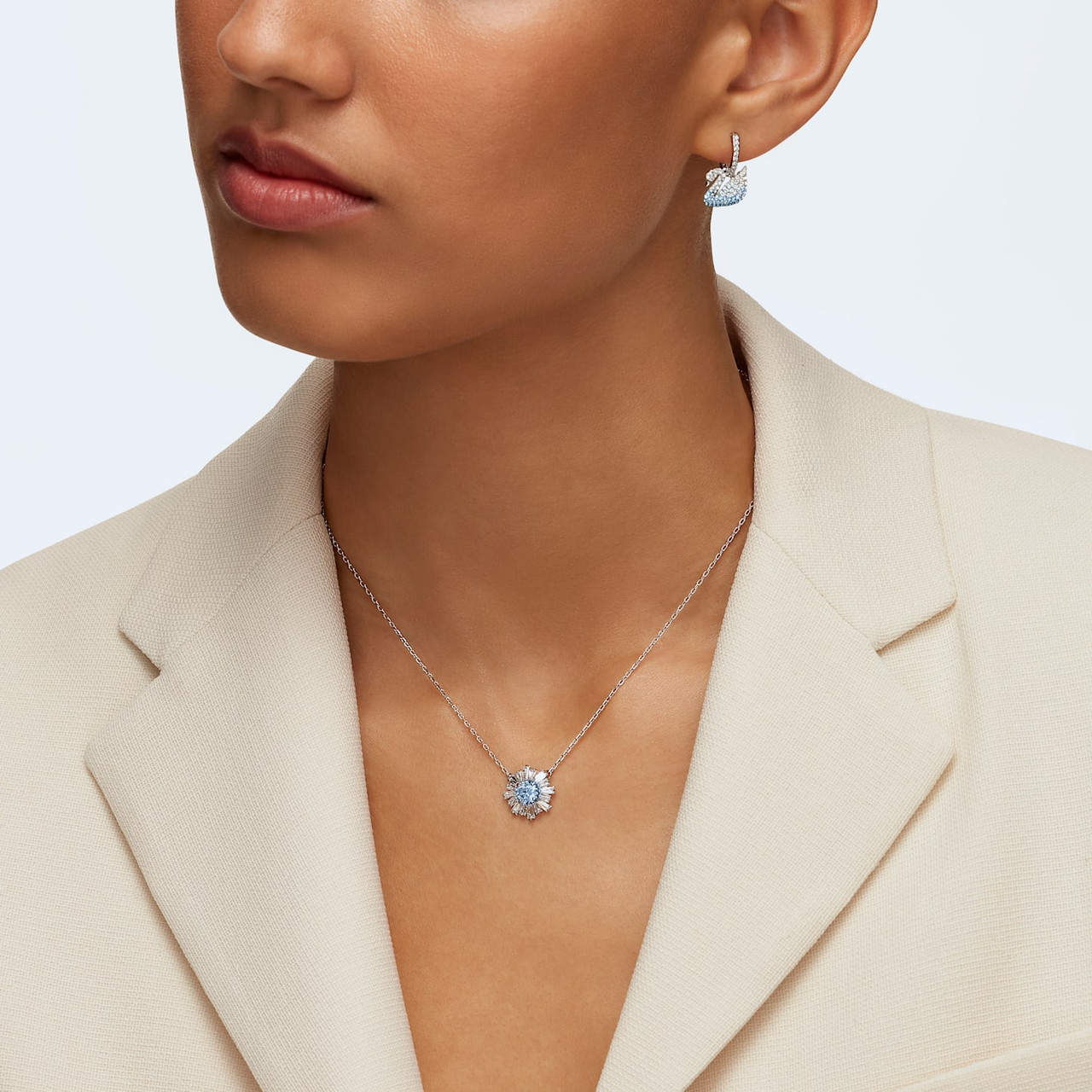 Swarovski Iconic Swan Pierced Earrings, Blue, Rhodium Plated 5512577 ...