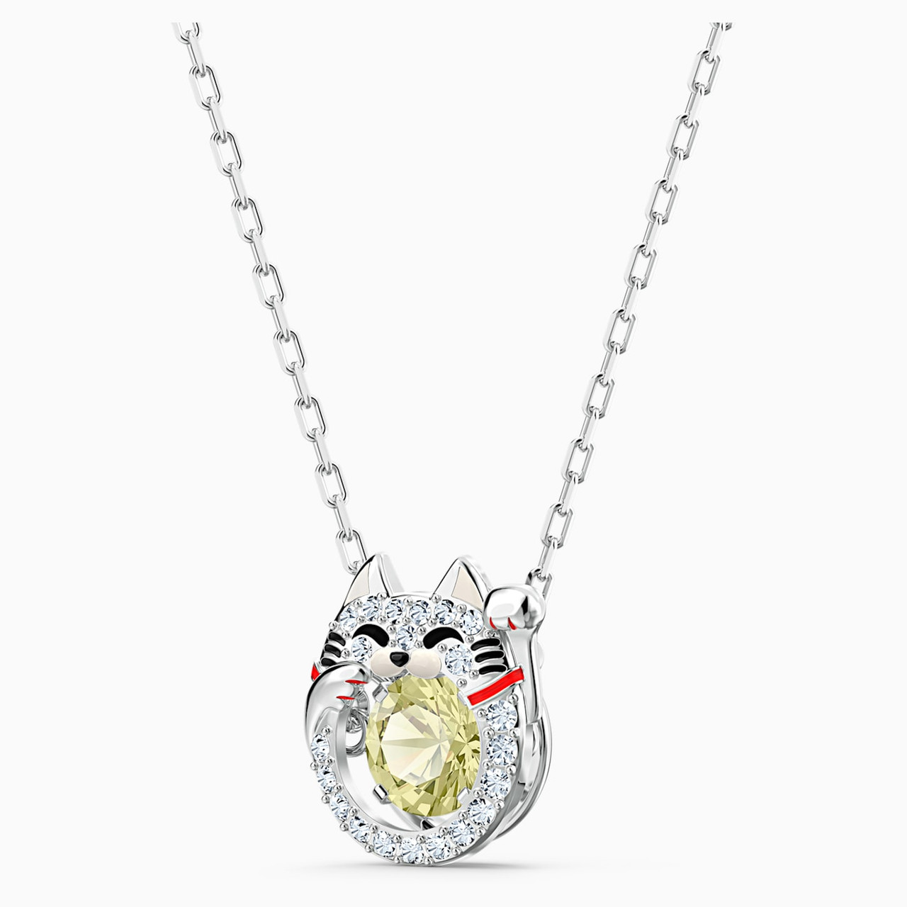 Swarovski Crystal Sparkling Dance Cat Necklace Rhodium Plated