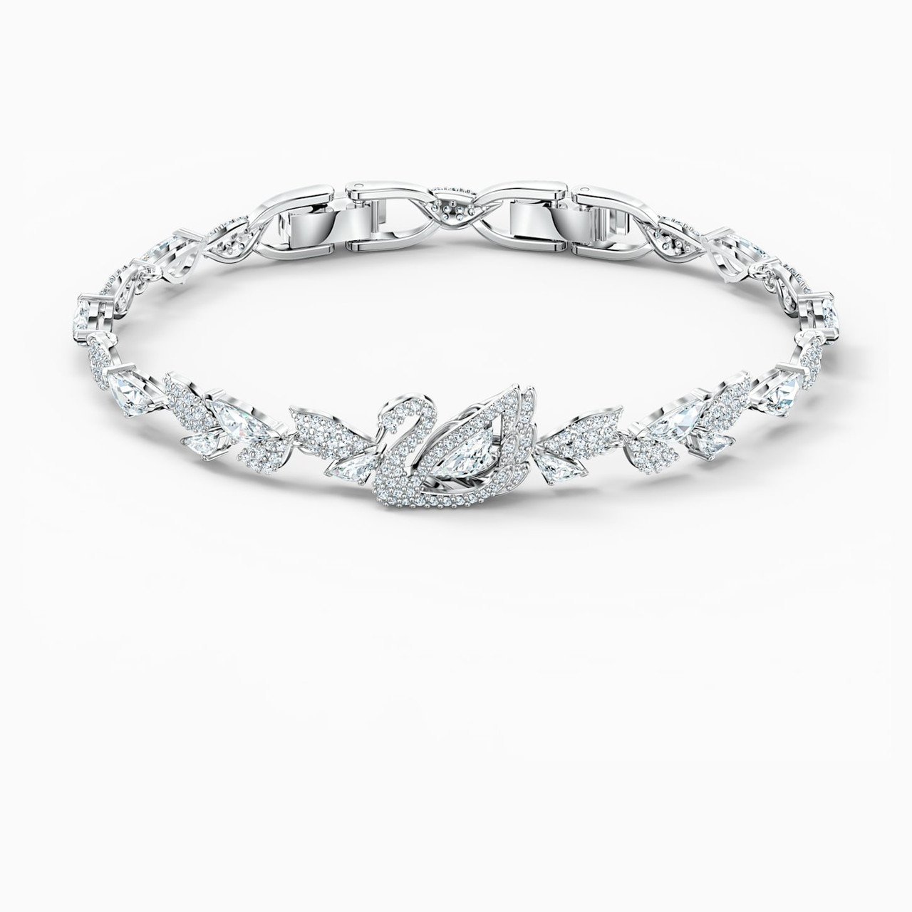 Swarovski Crystal Dancing Swan Bracelet, White, Rhodium Plated