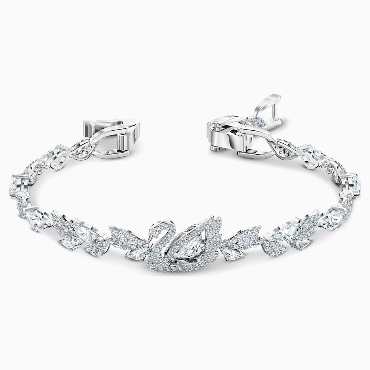 Swarovski Crystal Dancing Swan Bracelet, White, Rhodium Plated
