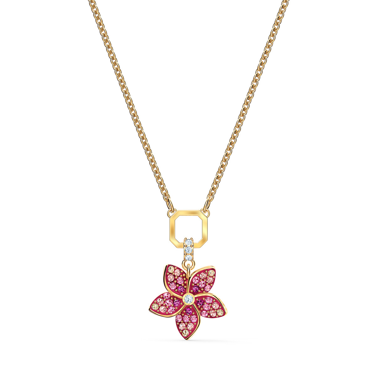 Swarovski Crystal Tropical Flower Pendant, Pink, Gold-Tone Plated
