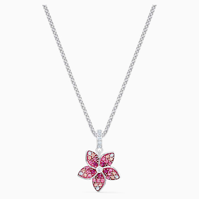 Swarovski Crystal Tropical Flower Pendant, Pink, Rhodium Plated