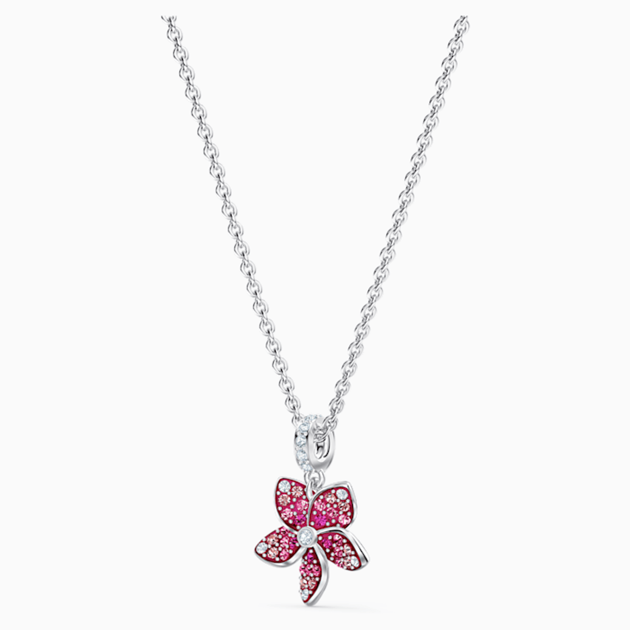 Swarovski Crystal Tropical Flower Pendant, Pink, Rhodium