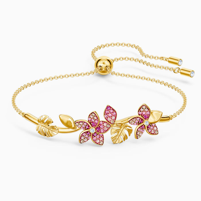Swarovski Crystal Tropical Flower Bangle, Pink, Gold-Tone