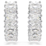 Matrix Hoop Earrings, Baguette Cut, White, Rhodium Plated 5733397 | Swarovski