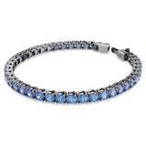 Matrix Tennis Bracelet, Round Cut, Blue, Ruthenium Plated 5743440 (Size M) | Swarovski