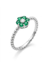 18K Gold Bead Emerald Flower Ring