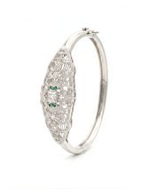 Intricate Vintage Style Bangle With Diamonds and Emeralds