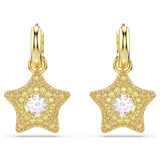 Sublima Drop Earrings, Round Cut, Star, Multicolored, 18K Gold Plated 5755274 | Swarovski