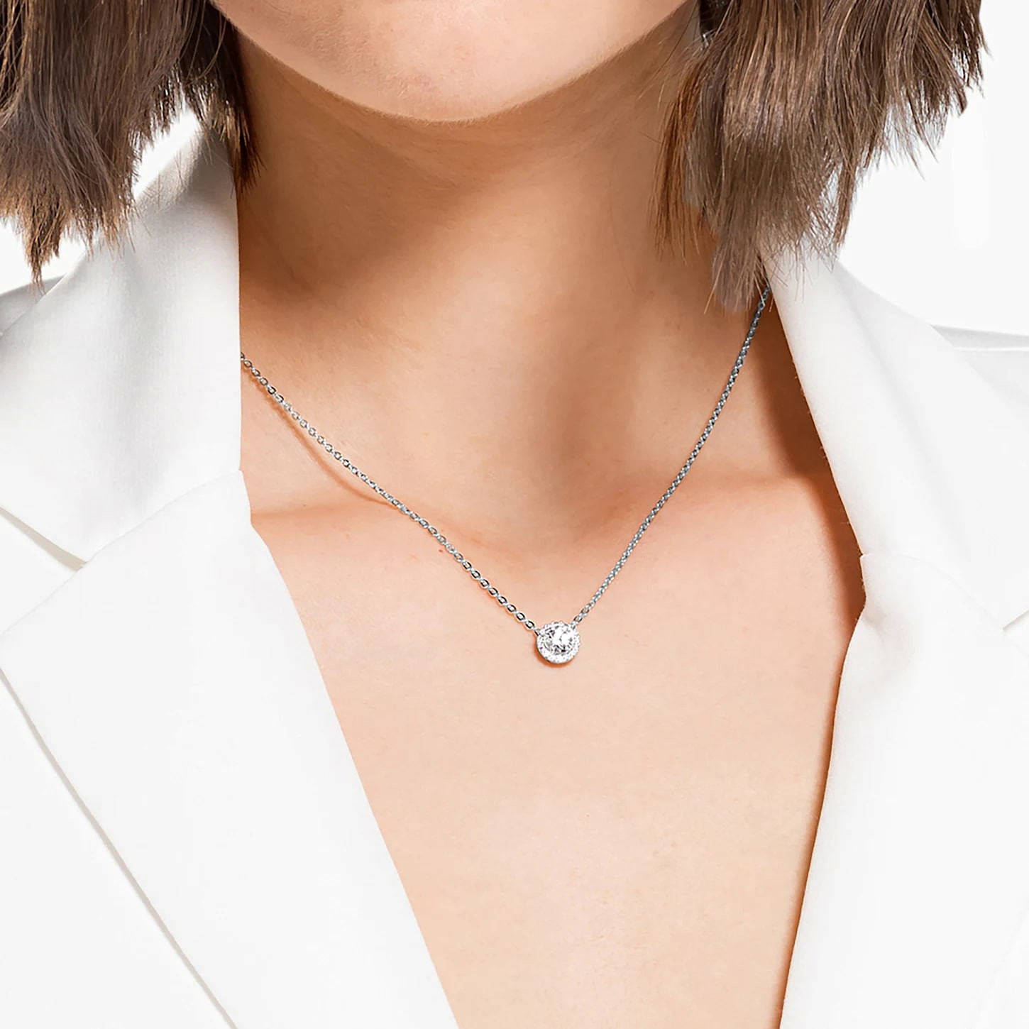 Swarovski Crystal Angelic Round Pendant, White, Rhodium Plated 5567931