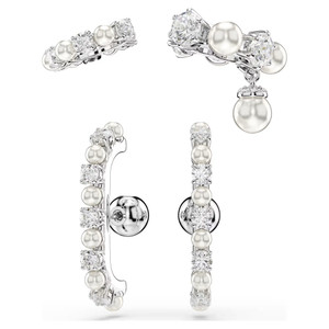 matrix-ear-cuff--set-(3)--crystal-pearl--round-cut--white--rhodium-plated-swarovski-5691715-1