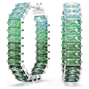 matrix-hoop-earrings--baguette-cut--green--rhodium-plated-swarovski-5705787-1