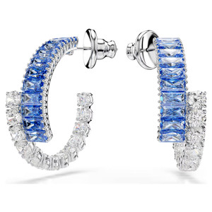 Matrix Hoop Earrings, Mixed Cuts, Blue, Rhodium Plated 5722459 | Swarovski Matrix Hoop Earrings, Mixed Cuts, Blue, Rhodium Plated 5722459 | Swarovski