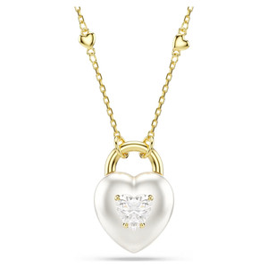 Idyllia Pendant, Mixed Cuts, Heart, White, Gold Tone Plated 5744127 | Swarovski