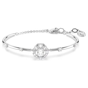 Constella Bangle, Round Cut, Dancing Stone, White, Rhodium Plated 5743523 | Swarovski