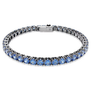 matrix-tennis-bracelet--round-cut--blue--ruthenium-plated-swarovski-5743440-1