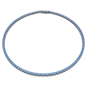 Matrix Tennis Necklace, Round Cut, Blue, Ruthenium Plated 5743450 | Swarovski