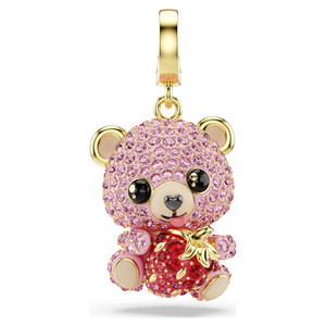Idyllia Charm, Mixed Cuts, Teddy, Pink, Gold Tone Plated 5738357 | Swarovski