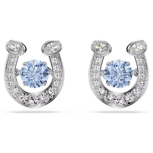 Symbolica Stud Earrings, Round Cut, Pavé, Horse Shoe, Blue, Rhodium Plated 5746563 | Swarovski