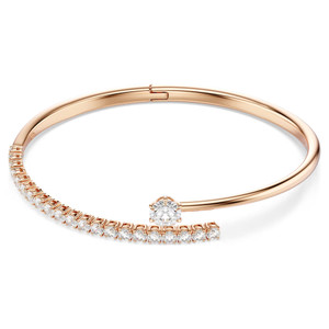 Matrix Bangle, Round Cut, White, 18K Rose Gold Finish 5763819 (Size M) | Swarovski