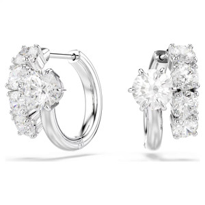 Matrix Hoop Earrings Round Cut, White, Rhodium Plated 5753572 | Swarovski