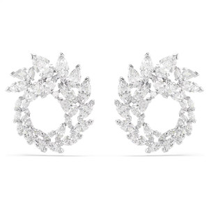 Mesmera Hoop Earrings, Marquise Cut, White, Rhodium Plated 5748008 | Swarovski