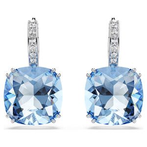 Millenia Drop Earrings Cushion Cut, Blue, Rhodium Plated 5756150 | Swarovski