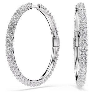 Dextera Hoop Earrings, Round Cut, White, Rhodium Plated 5754156 | Swarovski