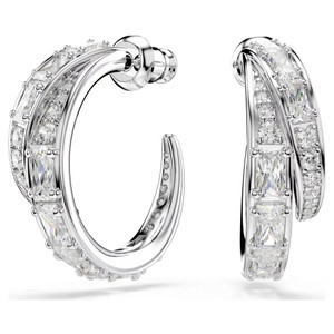 Vienna Hoop Earrings, Mixed Cuts, White, Rhodium Plated 5749069 | Swarovski