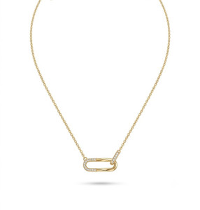 14K Yellow Gold Link Pendant Diamond Necklace