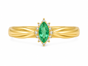 10K Yellow Gold Marquise Emerald & Diamond Ring