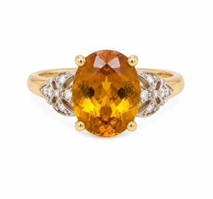 14K Yellow Gold Natural Citrine & Diamond Ring
