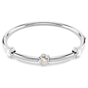 Chroma Bangle Mixed Cuts, Star, White, Rhodium Plated 5754179 (Size M) | Swarovski