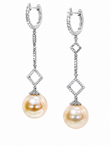 18K White Gold South Sea Pearl Diamond Drop Earrings
