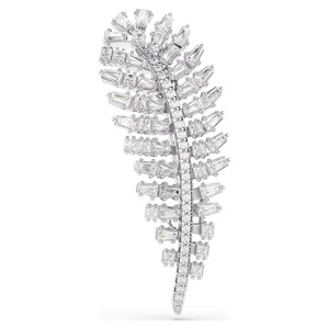 Vienna Brooch, Mixed Cuts, Feather, White, Rhodium Plated 5760564 | Swarovski