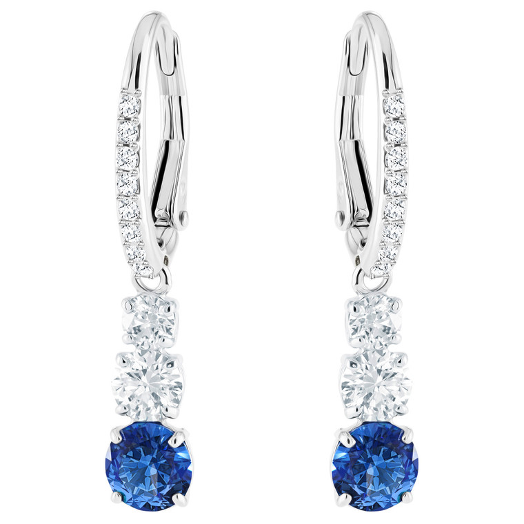 Swarovski Crystal Attract Trilogy Round Pierced Earrings, Blue, Rhodium 5416154