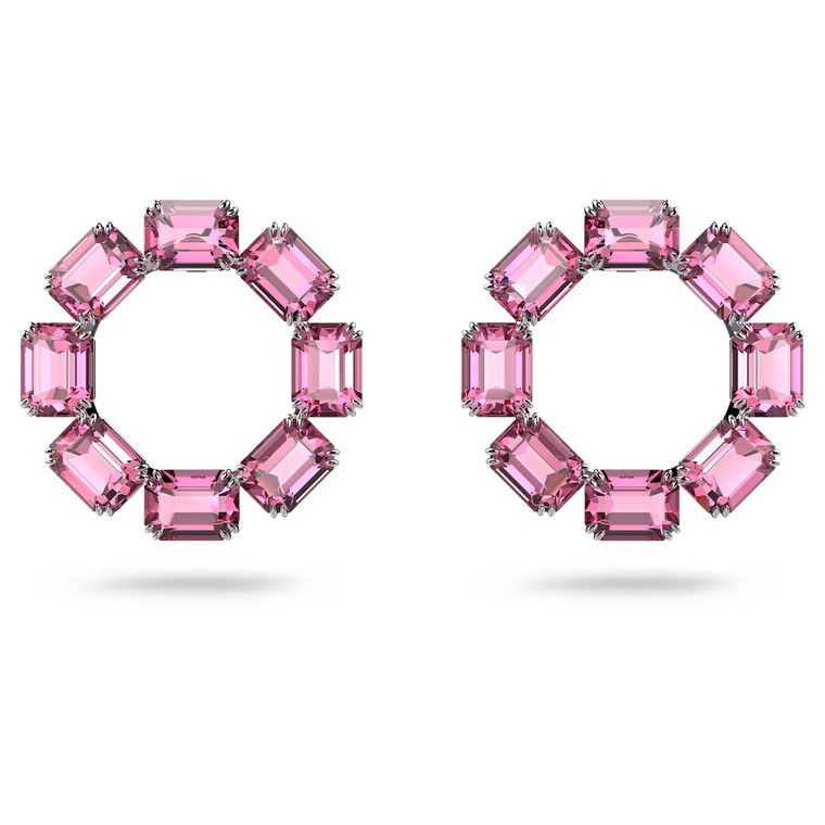swarovski-millenia-hoop-earrings-circle-octagon-cut-pink-rhodium-plated-5614296-1