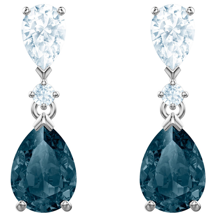Swarovski Crystal Vintage Pierced Earrings, Blue, Rhodium Plating 5452579