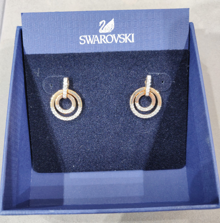 Swarovski Crystal Circle Rose Gold Plated Pierced Earrings 5349204 (Open Box)
