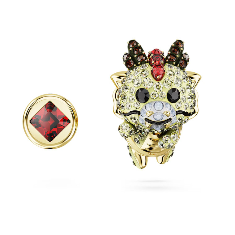 chinese-zodiac-stud-earrings-asymmetrical-design-dragon-yellow-gold-tone-plated-5675832-swarovski-1